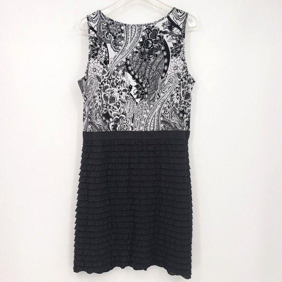 Suzie In The City Womens Dress Size XL Paisley Black White Ruffles Sleeveless - Picture 3 of 5